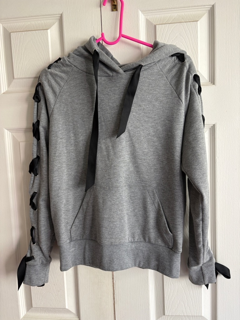 Carbon 38 Gray Hoodie with Black Ribbon Details